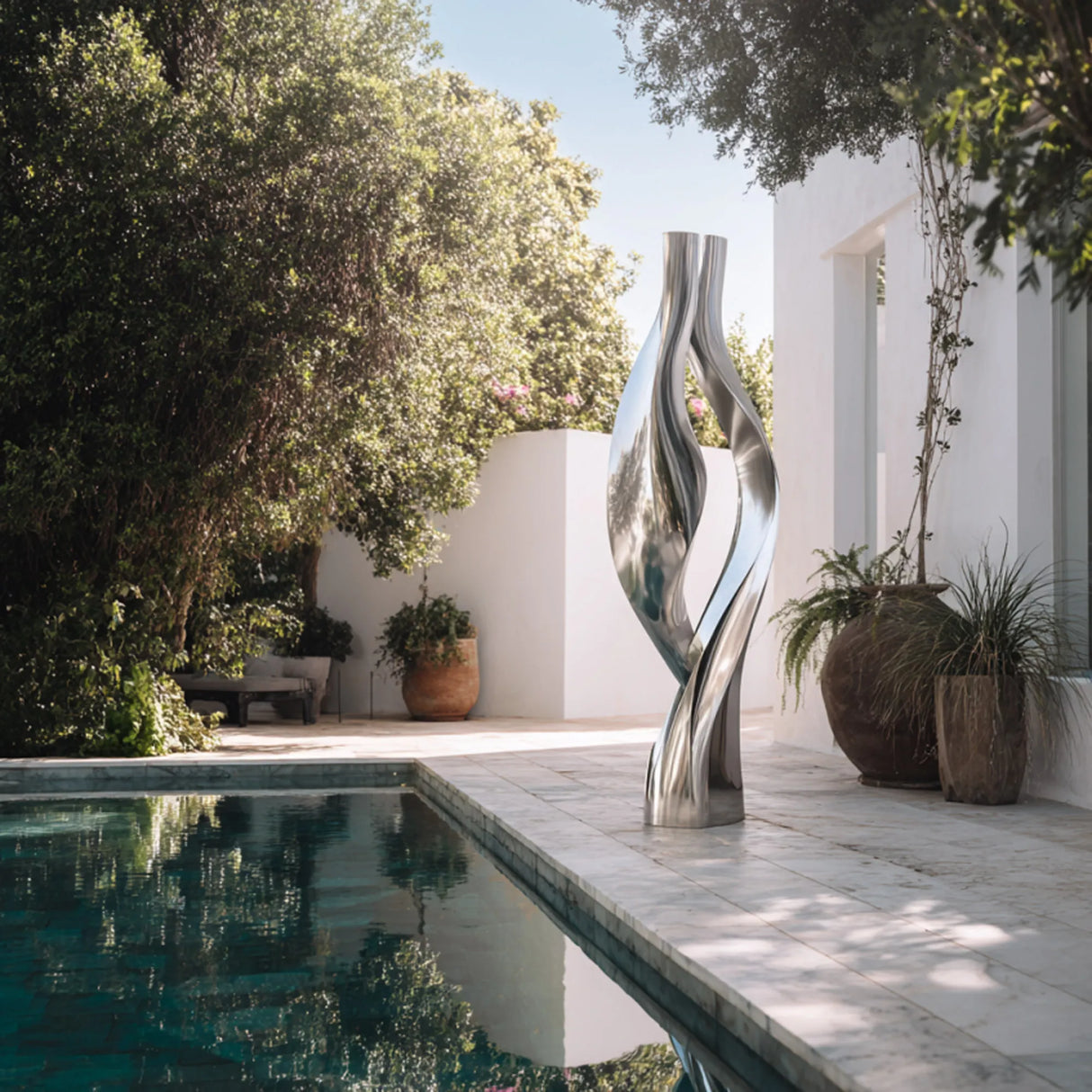 PREMIER Modern Stainless Steel Sculpture with Flowing and Interacting Ribbons Design Perfect for Public Parks, Courtyards or Near the Pool PSSS-230-Stainless Steel Sculpture-PREMIER SCULPTURE