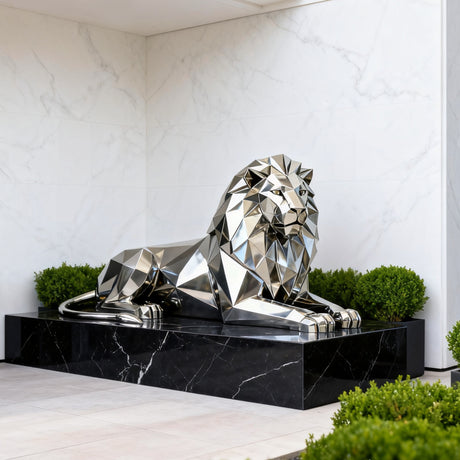 PREMIER Modern Stainless Steel Sculpture with Geometric Lion Design for Luxury Villas, Gardens, and Outdoor Spaces PSSS-149-Stainless Steel Sculpture-PREMIER SCULPTURE