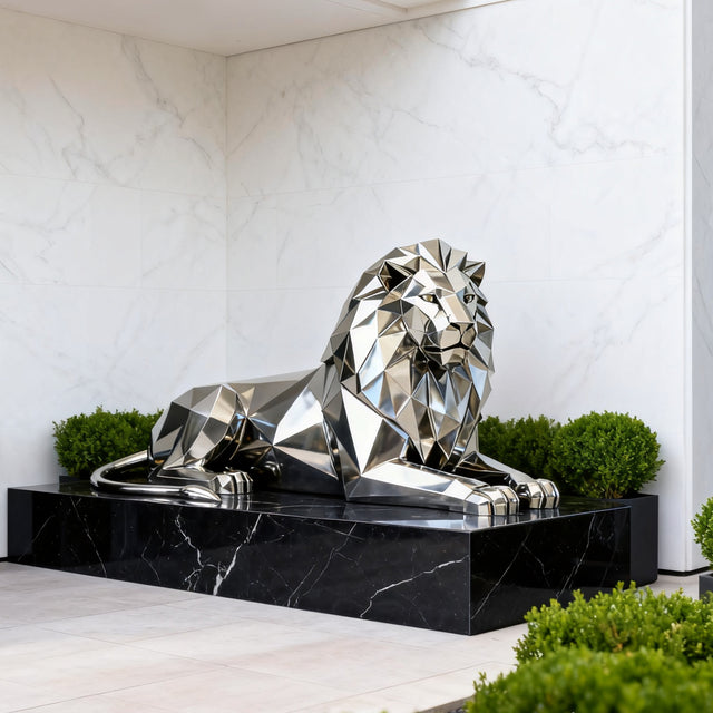 PREMIER Modern Stainless Steel Sculpture with Geometric Lion Design for Luxury Villas, Gardens, and Outdoor Spaces PSSS-149-Stainless Steel Sculpture-PREMIER SCULPTURE