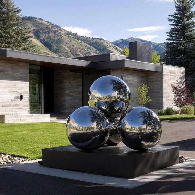 PREMIER Modern Stainless Steel Sculpture with Stacked Sphere Design for Commercial Entrances, Villas or Urban Landscapes PSSS-252-Stainless Steel Sculpture-PREMIER SCULPTURE