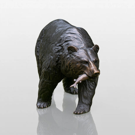 PREMIER Outdoor Bronze Bear Statue with a Fish for Side Yard, Backyard, Zoo or Public Square PSB-280-Bronze Sculpture-PREMIER SCULPTURE