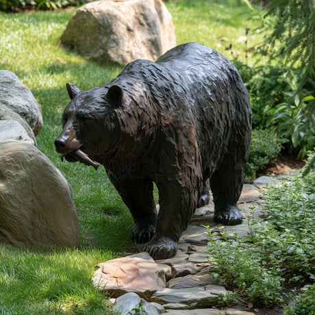 PREMIER Outdoor Large Bronze Statue with Bear holding Fish for Garden, Lake Shore or Park PSB-282-Bronze Sculpture-PREMIER SCULPTURE