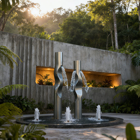 PREMIER Outdoor Stainless Steel Sculpture with Twisted Water Column Design Ideal for Garden or Patio PSSS-222-Stainless Steel Sculpture-PREMIER SCULPTURE