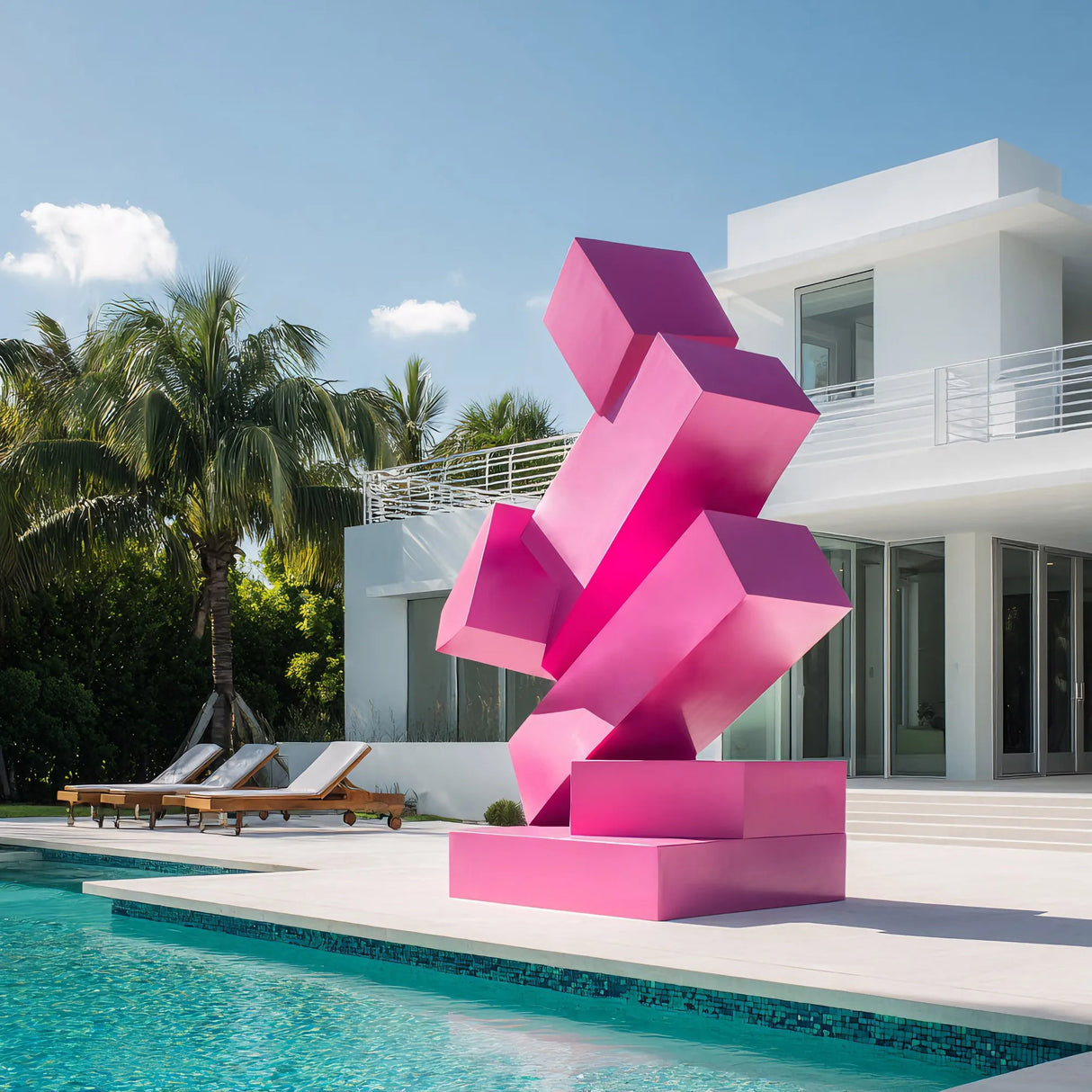 PREMIER Pink Geometric Stainless Steel Sculpture with Stacked Block Design for Modern Outdoor Spaces PSSS-188-Stainless Steel Sculpture-PREMIER SCULPTURE