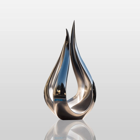 PREMIER Polished Stainless Steel Sculpture with Flame Form for Luxury Entrances, Gardens, and Poolside Spaces PSSS-166-Stainless Steel Sculpture-PREMIER SCULPTURE