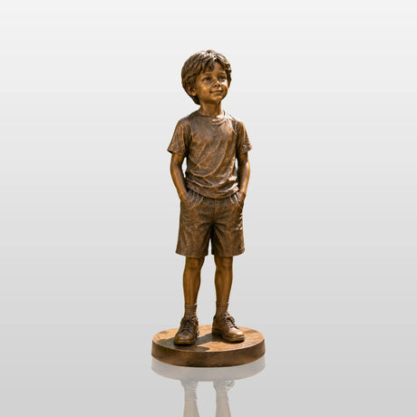 PREMIER Realistic Bronze Boy Statue for Private Garden, Front Lawn, Town Park or Flower Bed PSB-207-Bronze Sculpture-PREMIER SCULPTURE
