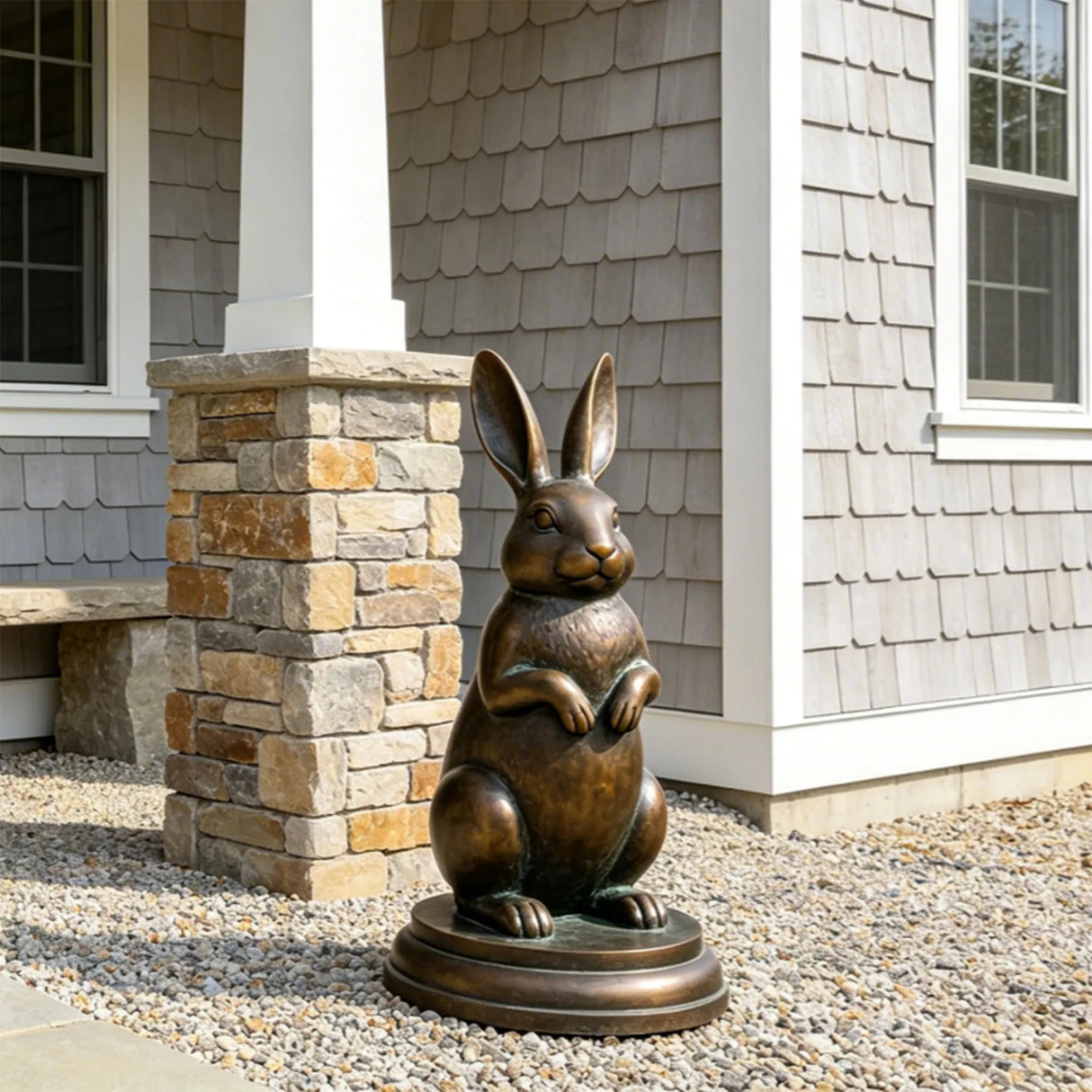 PREMIER Realistic Bronze Rabbit Sculpture for Front Porch, Flower Bed or Community Park PSB-234-Bronze Sculpture-PREMIER SCULPTURE