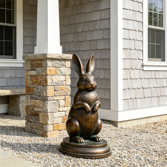 PREMIER Realistic Bronze Rabbit Sculpture for Front Porch, Flower Bed or Community Park PSB-234-Bronze Sculpture-PREMIER SCULPTURE