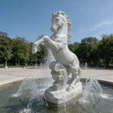 PREMIER Realistic Rearing Horse Sculpture in White Marble for Park Fountains, Villa Courtyards or Public Plazas PSM-150-Marble sculpture-PREMIER SCULPTURE