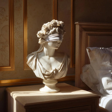 PREMIER Refined Marble Bust Statue with Blindfolded Female Design for Studies, Offices and Galleries PSM-124-Marble sculpture-PREMIER SCULPTURE
