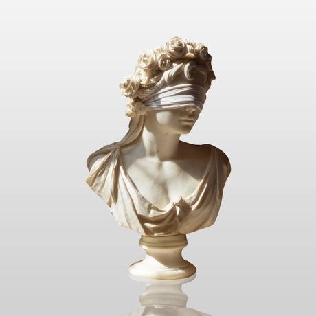 PREMIER Refined Marble Bust Statue with Blindfolded Female Design for Studies, Offices and Galleries PSM-124-Marble sculpture-PREMIER SCULPTURE