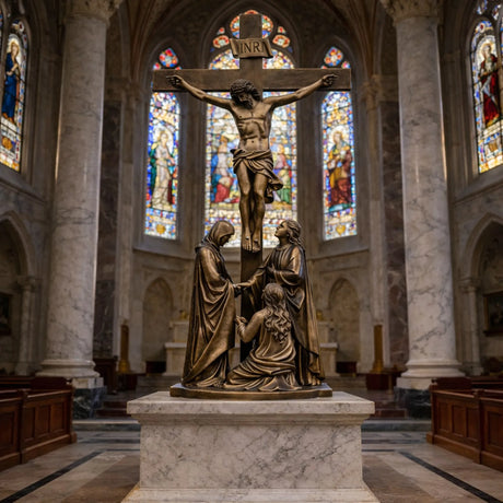 PREMIER Religious Bronze Sculpture with the Crucifixion of Jesus Design Fit for Indoor Churches, Chapels, Prayer Rooms PSB-156-Bronze Sculpture-PREMIER SCULPTURE