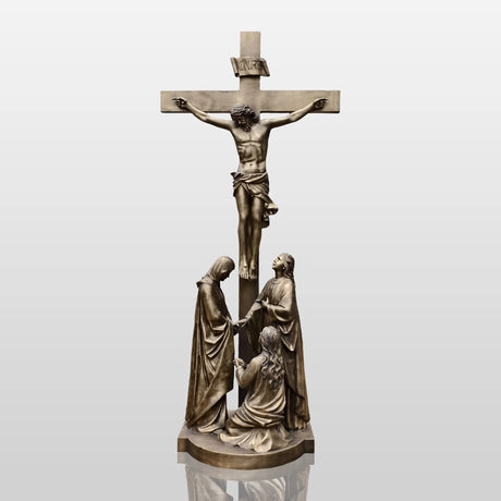 PREMIER Religious Bronze Sculpture with the Crucifixion of Jesus Design Fit for Indoor Churches, Chapels, Prayer Rooms PSB-156-Bronze Sculpture-PREMIER SCULPTURE