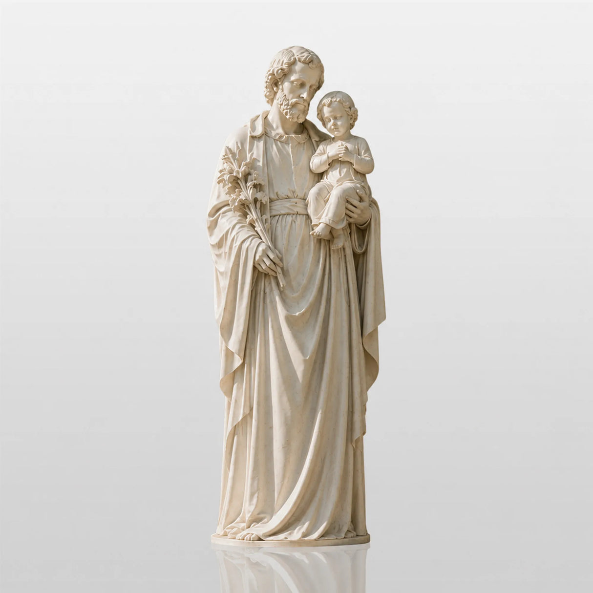 PREMIER Religious Marble Saint Joseph Statue Holding Baby Jesus for Church Yard, Front Yard or Memorial Garden PSM-174-Marble sculpture-PREMIER SCULPTURE