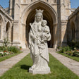 PREMIER Religious Marble Statue with the Virgin Mary Holding the Child Jesus Design Fit for Churches, Religious Parks or Courtyards PSM-110-Marble sculpture-PREMIER SCULPTURE