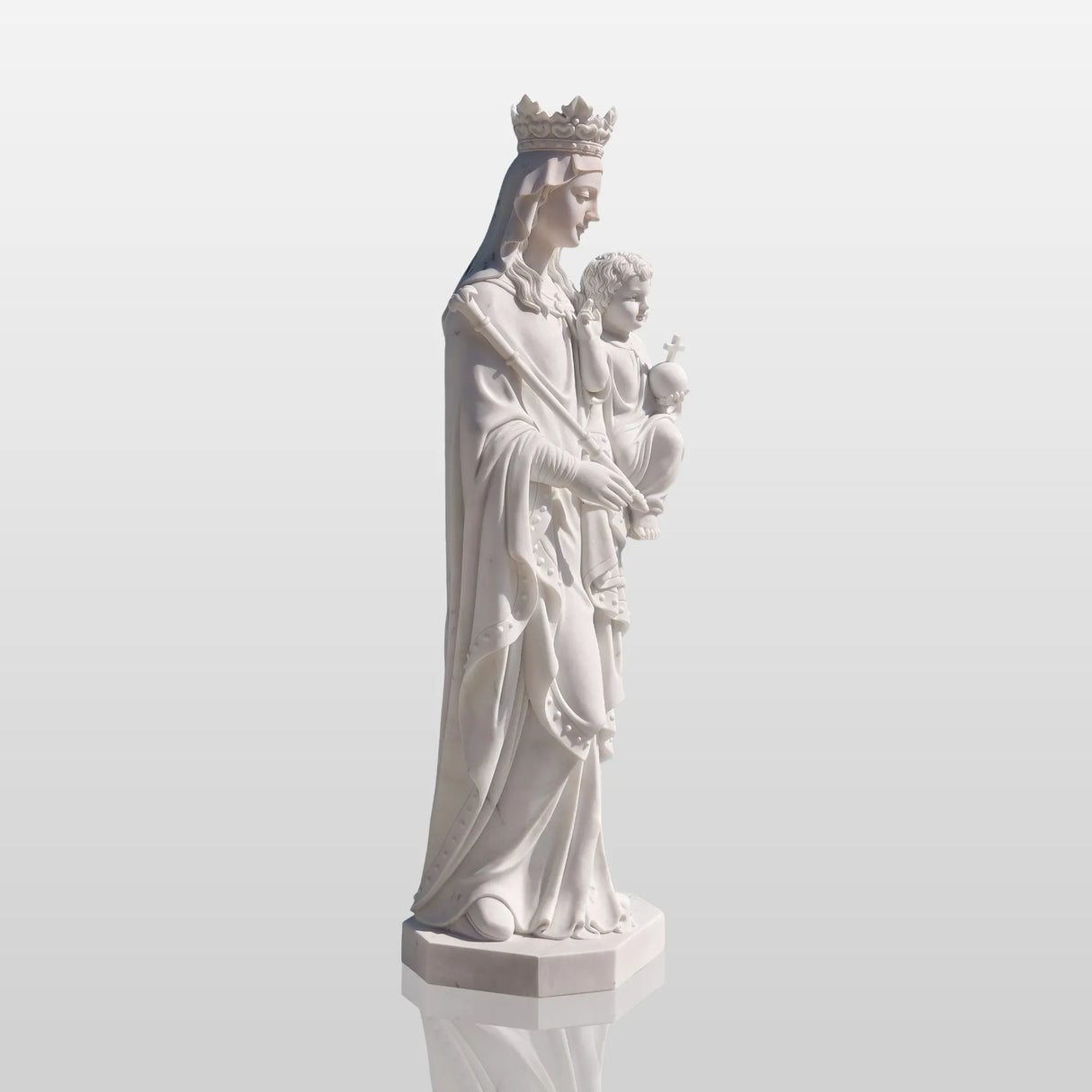PREMIER Religious Marble Statue with the Virgin Mary Holding the Child Jesus Design Fit for Churches, Religious Parks or Courtyards PSM-110-Marble sculpture-PREMIER SCULPTURE