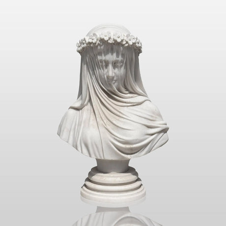 PREMIER Romantic Marble Table Sculpture in Veiled Bride for the Dresser, Entryway, Bedroom and Wedding Studio PSM-132-Marble sculpture-PREMIER SCULPTURE