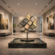 PREMIER Rubik’s Cube Marble Sculpture with Stainless Steel for Art Galleries, Hotel Lobbies and Museum Halls PSM-135-Marble sculpture-PREMIER SCULPTURE