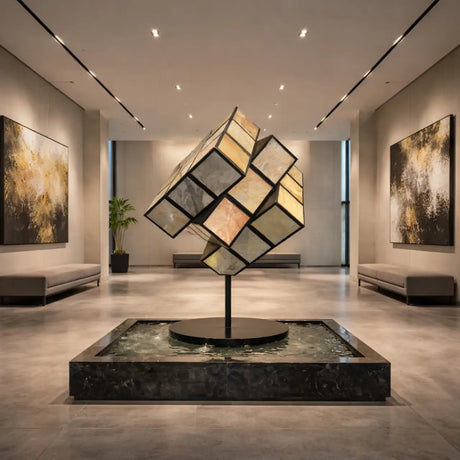 PREMIER Rubik’s Cube Marble Sculpture with Stainless Steel for Art Galleries, Hotel Lobbies and Museum Halls PSM-135-Marble sculpture-PREMIER SCULPTURE