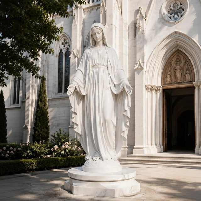 PREMIER Sacred Marble Statue with Virgin Mary Design for Churches, Memorial Gardens or Religious Areas PSM-126-Marble sculpture-PREMIER SCULPTURE