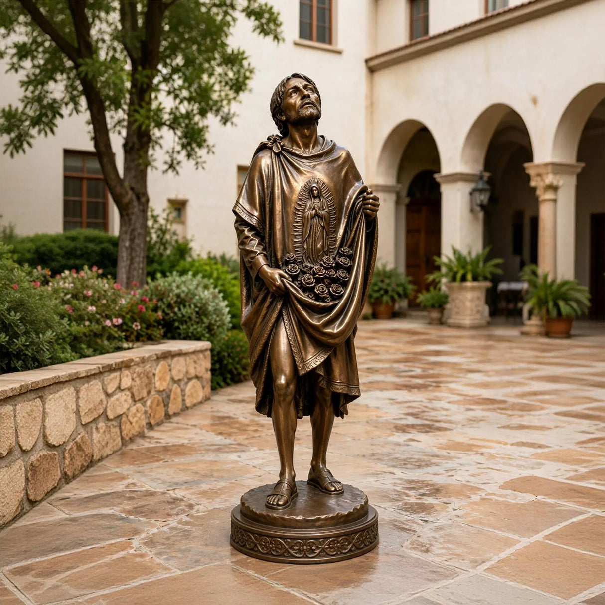 PREMIER Saint Juan Diego Statue in Warm Bronze for Courtyard, Church Entrance or Side Garden PSB-235-Bronze Sculpture-PREMIER SCULPTURE