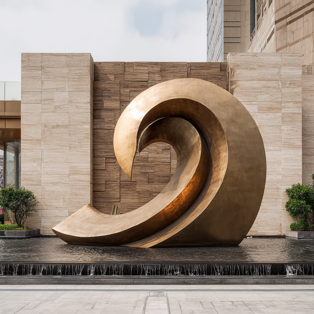 PREMIER Golden Brass Wave Sculpture for Luxury Outdoor Art
