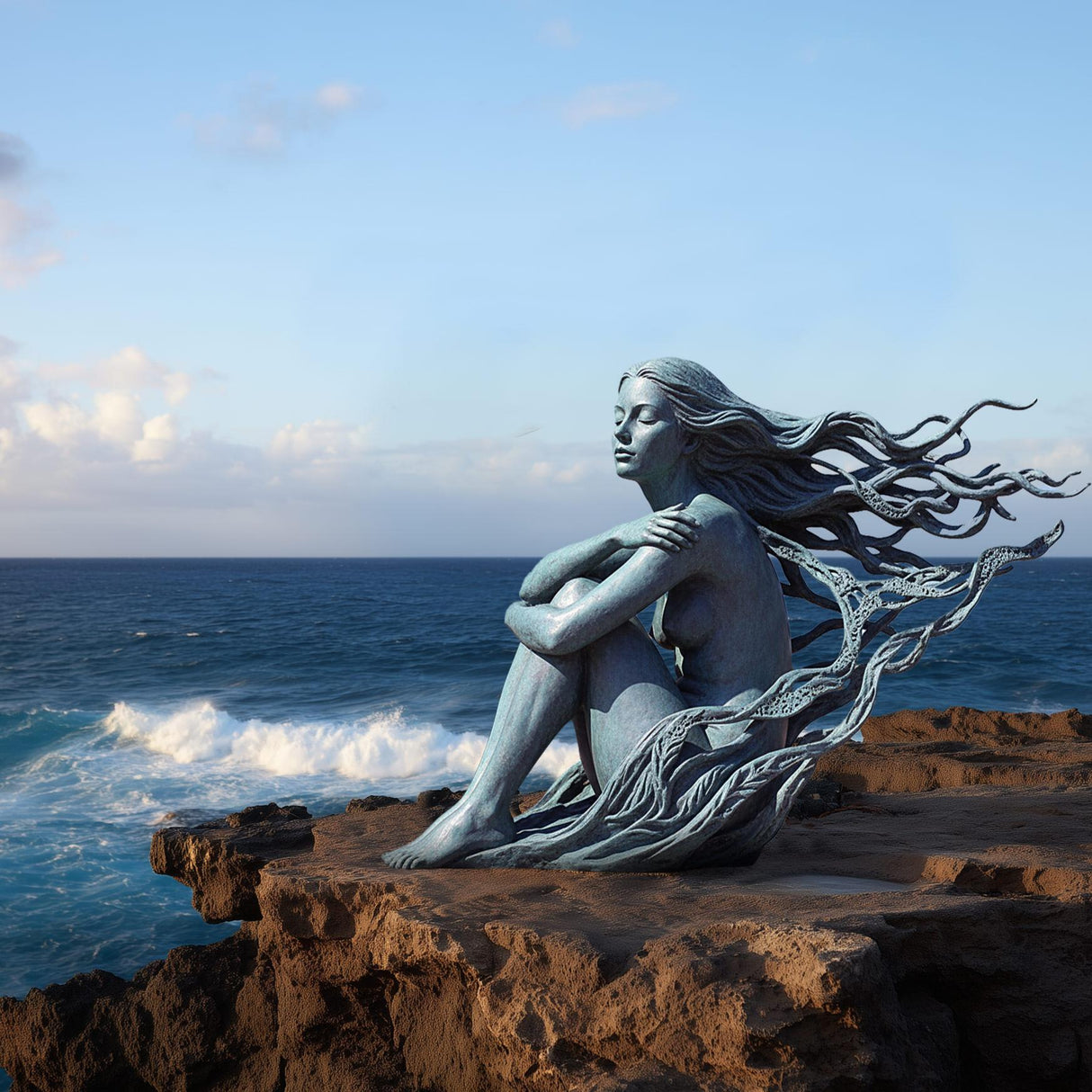 PREMIER Sea Daughter Sculpture with Flowing Hair and Ocean Breeze Design for Coastal Gardens and Outdoor Spaces PSB-139-Bronze Sculpture-PREMIER SCULPTURE