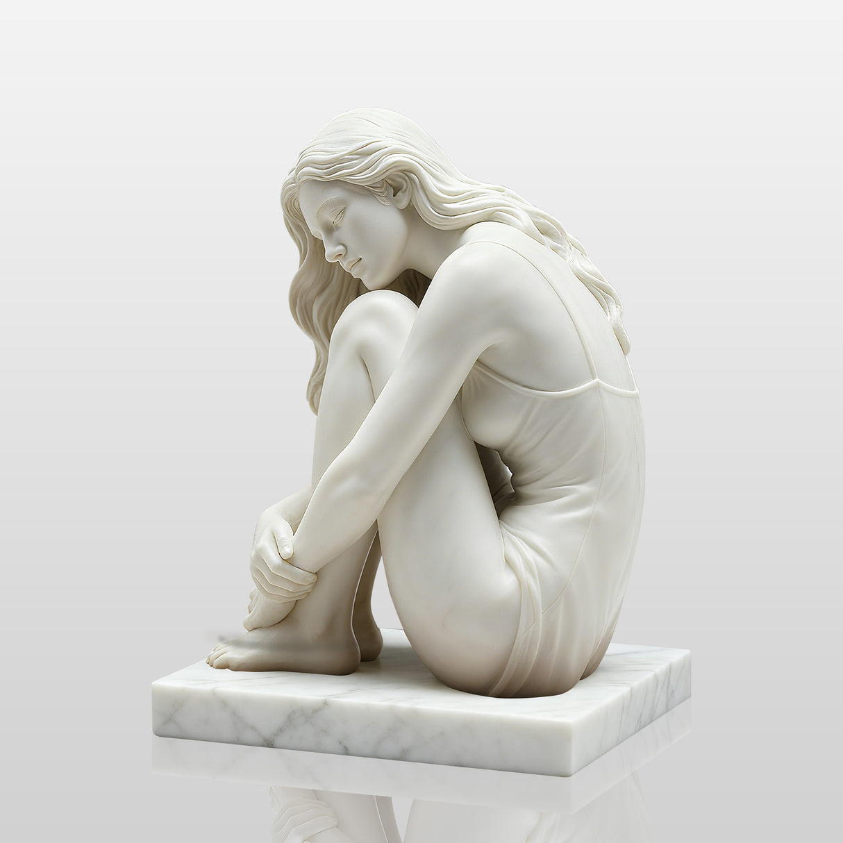 PREMIER Serene Seated Girl statue white Marble for Estate Gardens, Luxury Courtyards and Memorial Fountains PSM-078-Marble sculpture-PREMIER SCULPTURE