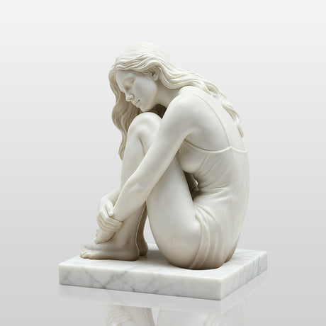 PREMIER Serene Seated Girl statue white Marble for Estate Gardens, Luxury Courtyards and Memorial Fountains PSM-078-Marble sculpture-PREMIER SCULPTURE