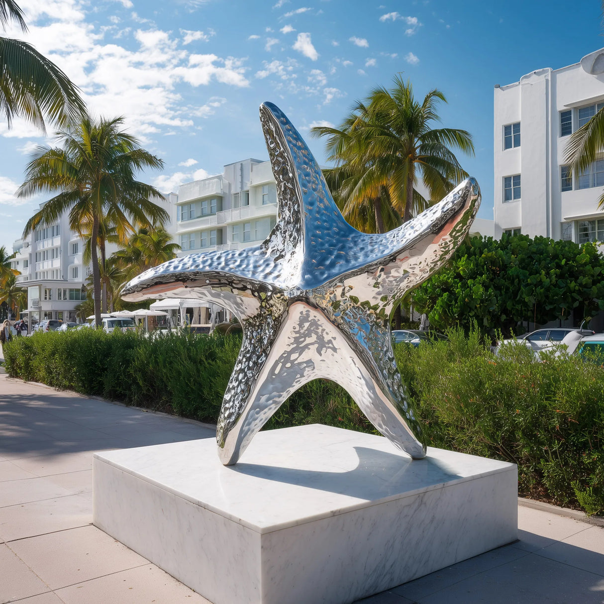 PREMIER Silver Starfish Sculpture with Mirror Polished Finish for Coastal Landscapes PSSS-207-Stainless Steel Sculpture-PREMIER SCULPTURE