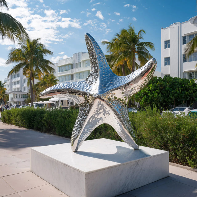 PREMIER Silver Starfish Sculpture with Mirror Polished Finish for Coastal Landscapes PSSS-207-Stainless Steel Sculpture-PREMIER SCULPTURE