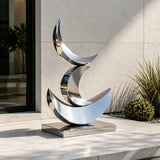 PREMIER Stacked Crescent Sculpture in Polished Metal for Front Yard, Garden Poolside or Driveway PSSS-347-Stainless Steel Sculpture-PREMIER SCULPTURE