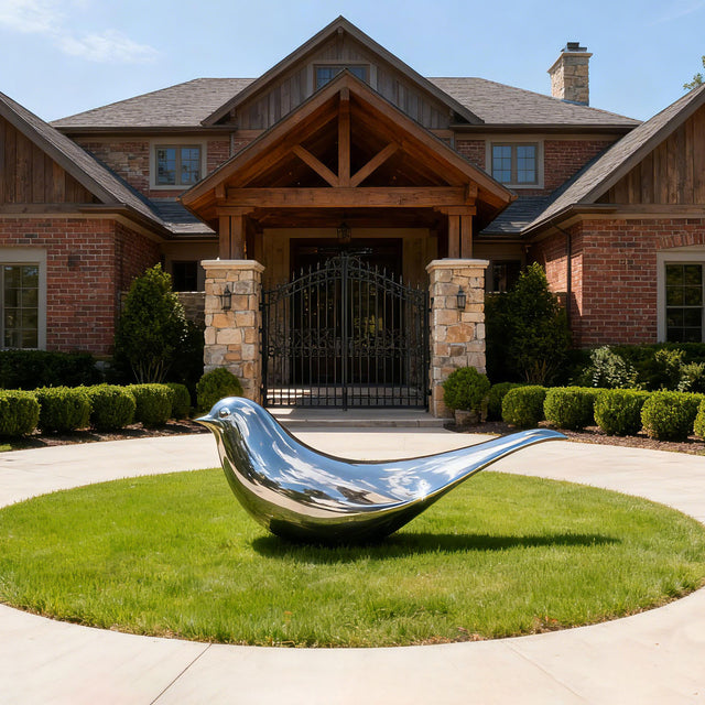PREMIER Stainless Steel Bird Sculpture with Smooth Modern Shape for Outdoor Landscapes and Yards PSSS-177-Stainless Steel Sculpture-PREMIER SCULPTURE