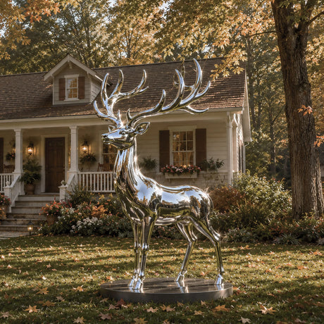 PREMIER Stainless Steel Deer Sculpture for Villa Gardens, Hotel Courtyards, Public Parks or Resort Landscapes PSSS-281-Stainless Steel Sculpture-PREMIER SCULPTURE