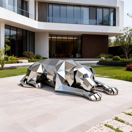 PREMIER Stainless Steel Dog Sculpture with Faceted Design for Villas and Courtyards PSSS-153-Stainless Steel Sculpture-PREMIER SCULPTURE