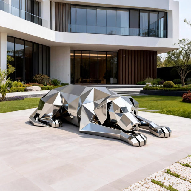 PREMIER Stainless Steel Dog Sculpture with Faceted Design for Villas and Courtyards PSSS-153-Stainless Steel Sculpture-PREMIER SCULPTURE