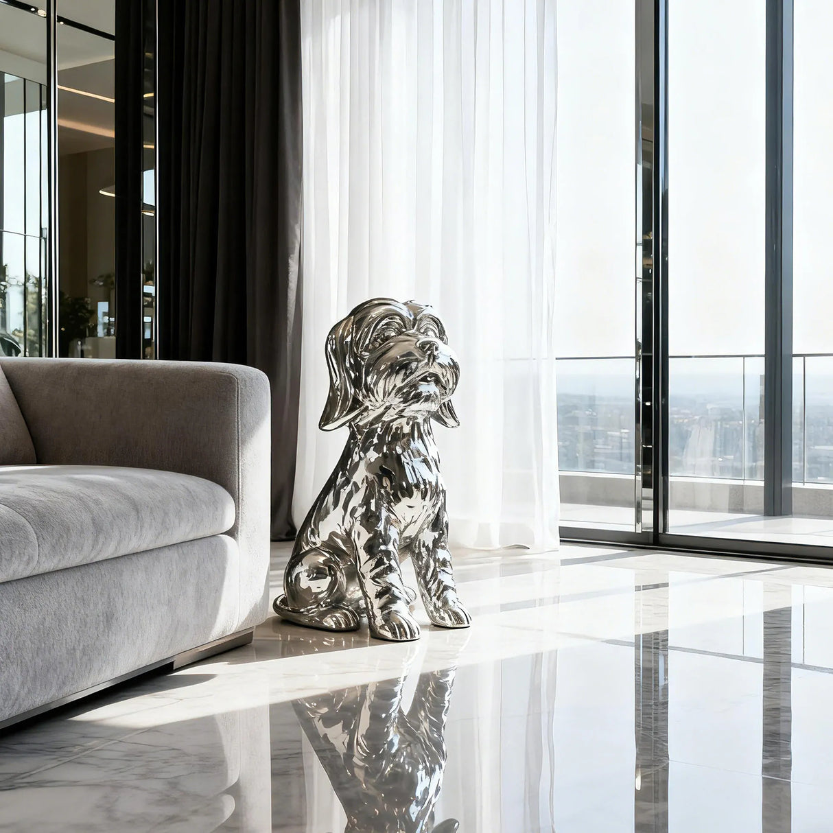 PREMIER Stainless Steel Dog Sculpture with Polished Finish for Living Rooms, Entrances and Modern Home PSSS-172-Stainless Steel Sculpture-PREMIER SCULPTURE