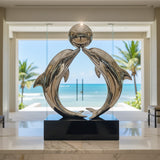 PREMIER Stainless Steel Dolphin Sculpture with Circular Form for Modern Interiors PSSS-201-Stainless Steel Sculpture-PREMIER SCULPTURE