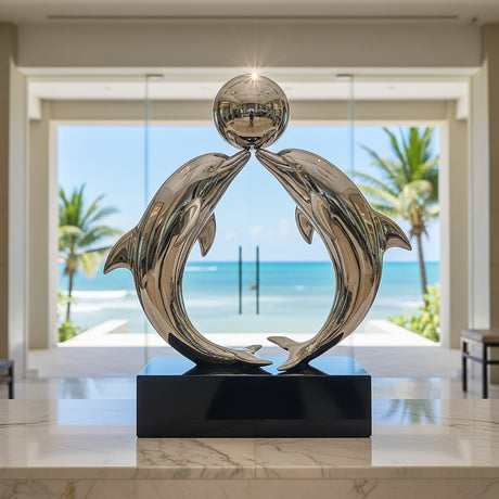 PREMIER Stainless Steel Dolphin Sculpture with Circular Form for Modern Interiors PSSS-201-Stainless Steel Sculpture-PREMIER SCULPTURE