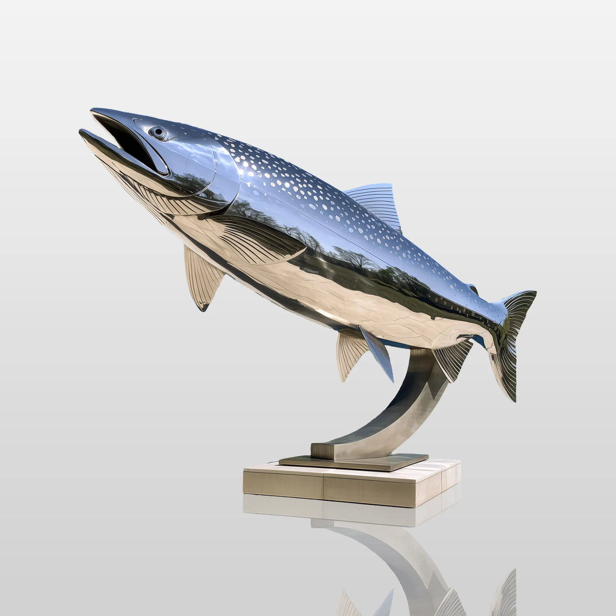 PREMIER Stainless Steel Fish Statue in Rainbow Trout for Garden Poolside, Backyard Lawn or Town Park PSSS-302-Stainless Steel Sculpture-PREMIER SCULPTURE