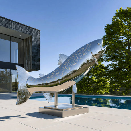 PREMIER Stainless Steel Fish Statue in Rainbow Trout for Home Entrance, Front Yard or City Park Lawn PSSS-303-Stainless Steel Sculpture-PREMIER SCULPTURE
