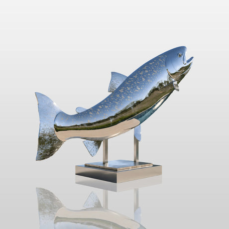 PREMIER Stainless Steel Fish Statue in Rainbow Trout for Home Entrance, Front Yard or City Park Lawn PSSS-303-Stainless Steel Sculpture-PREMIER SCULPTURE