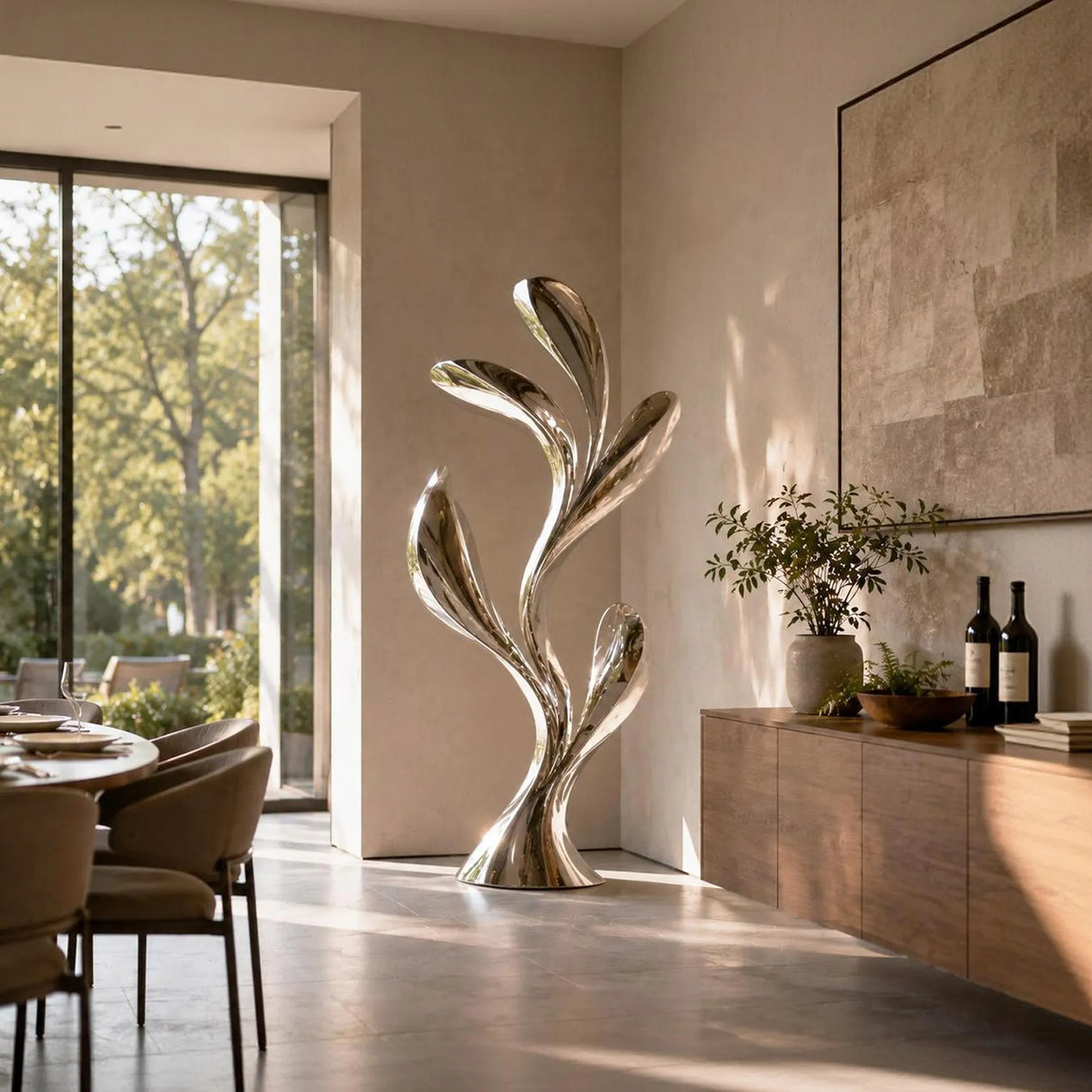 PREMIER Stainless Steel Leaf Sculpture for Dining Room Corner, Home Foyer or Sitting Room PSSS-291-Stainless Steel Sculpture-PREMIER SCULPTURE
