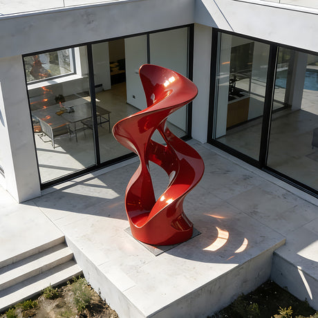 PREMIER Stainless Steel Red Sculpture with Abstract Flowing Design for Modern Outdoor Spaces PSSS-193-Stainless Steel Sculpture-PREMIER SCULPTURE