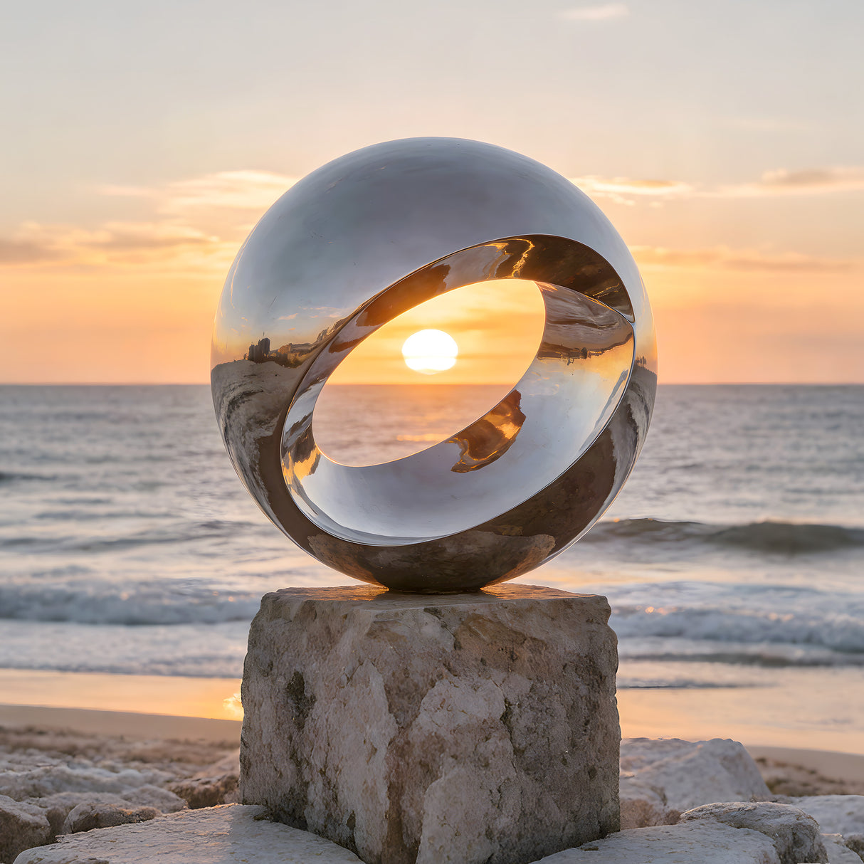PREMIER Stainless Steel Ring Sculpture with Mirror Polished Finish for Coastal Gardens and Outdoor Spaces PSSS-191-Stainless Steel Sculpture-PREMIER SCULPTURE