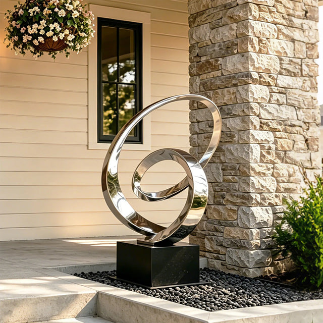 PREMIER Stainless Steel Sculpture with Abstract Ring Design for Front Entry, Patio or Garden Bed PSSS-306-Stainless Steel Sculpture-PREMIER SCULPTURE
