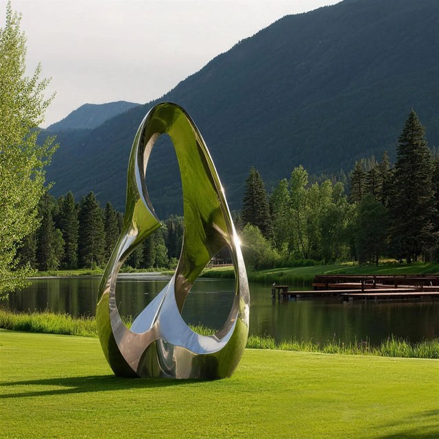 PREMIER Stainless Steel Sculpture with Abstract Ring Design for Lakeside, Villas Lawns or Garden Landscapes PSSS-253-Stainless Steel Sculpture-PREMIER SCULPTURE