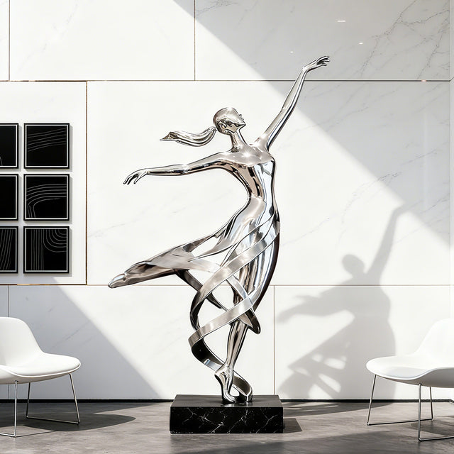 PREMIER Stainless Steel Sculpture with Dancing Lady Design for Modern Villas and Art Spaces PSSS-155-Stainless Steel Sculpture-PREMIER SCULPTURE