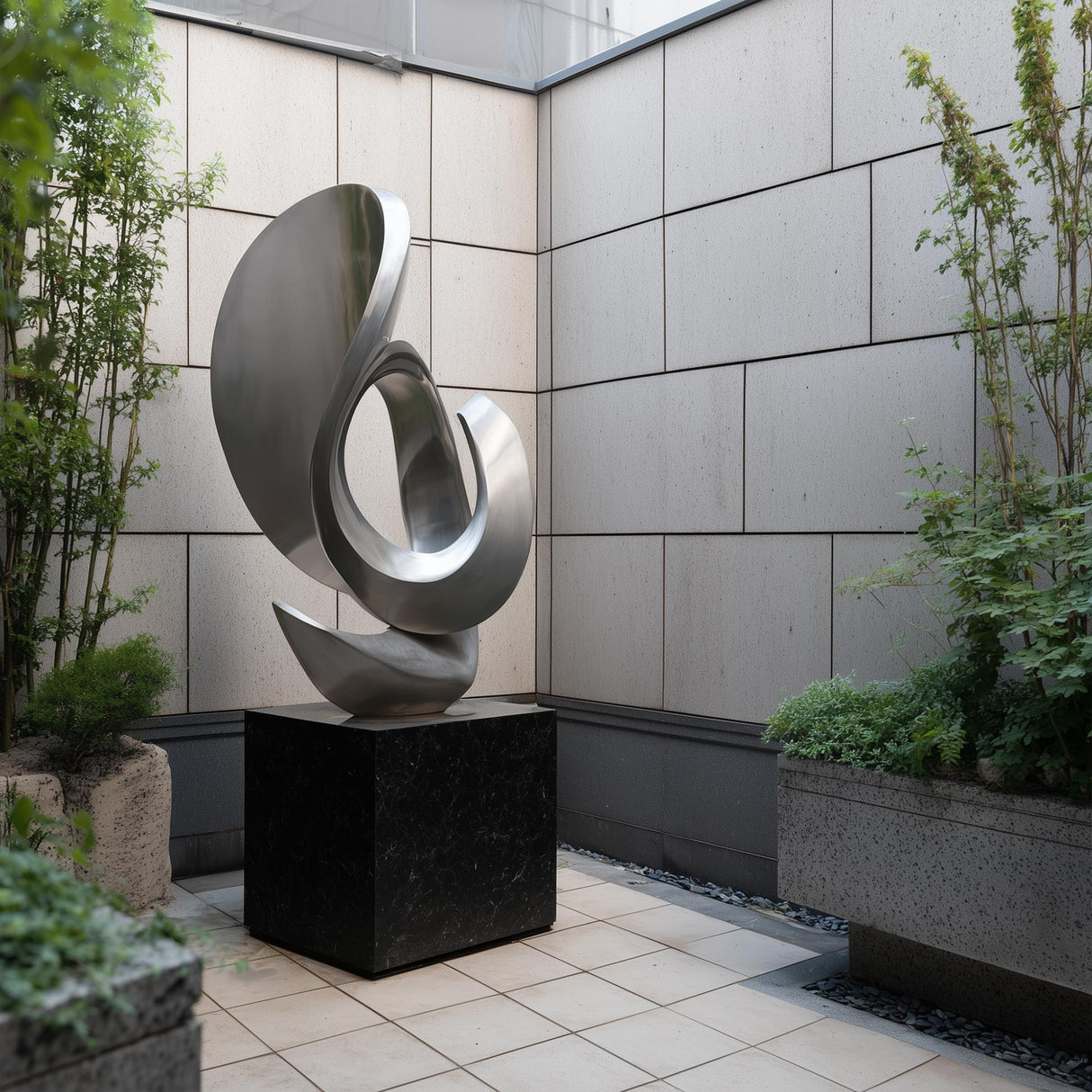 PREMIER Stainless Steel Sculpture with Flowing Abstract Design for Modern Gardens and Villas PSSS-145-Stainless Steel Sculpture-PREMIER SCULPTURE