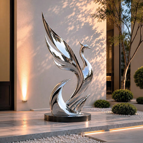 PREMIER Stainless Steel Sculpture with Phoenix Bird Design for Front Yard or Private Home Lawn PSSS-298-Stainless Steel Sculpture-PREMIER SCULPTURE